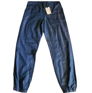 TAHARI Size Medium Dark Blue Chambray Organic Cotton Casual Jogger Pants NWT